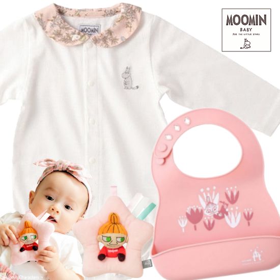 Moomin baby　ムーミン女の子出産祝い　ベビー服と食事用エプロン3点セット