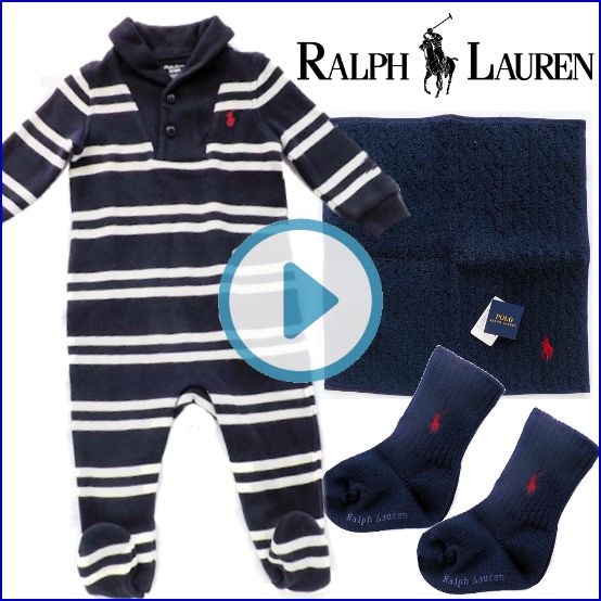 RALPH LAUREN　ラルフローレン　秋冬足付きボーダーカバーオール男の子出産祝い
