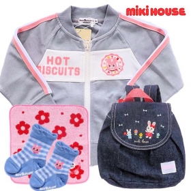 ミキハウス女の子出産祝い　1歳ジャージ素材ベビー服とリュックセット